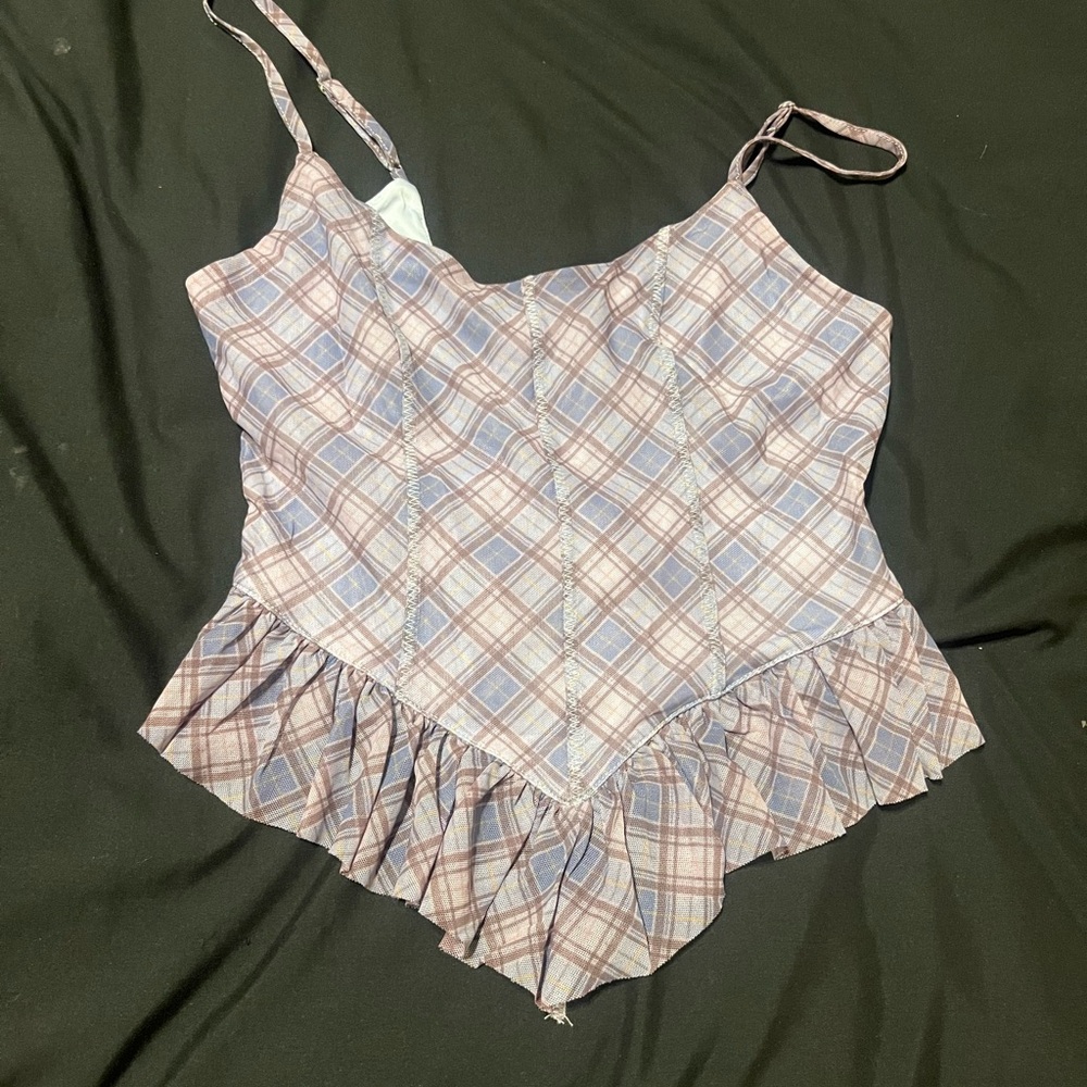 Plaid Ruffle Hem Cami Top